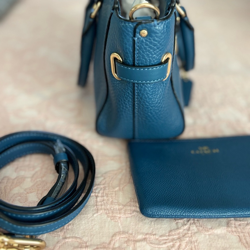 Coach authentic mini carry all bag set wallet strap 6x9 teal blue - Picture 3 of 13